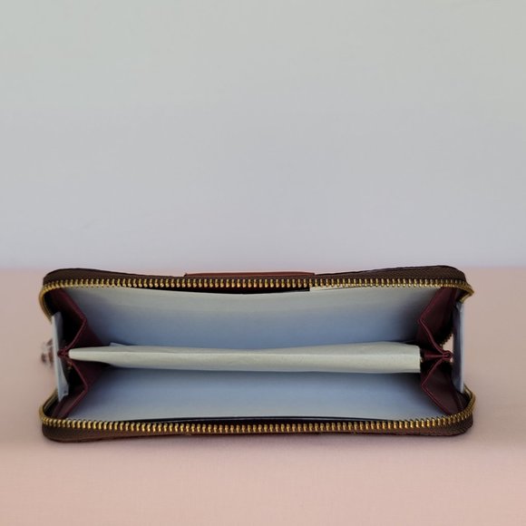 COACH Signature Logo Coated Canvas & Leather Slim Accordion Zip Wallet- Tan Rust - Picture 12 of 16